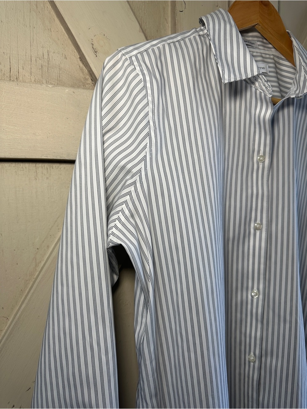 Liz Claiborne Wrinkle Free Striped Button Front Shirt White Black Medium - Picture 3 of 9